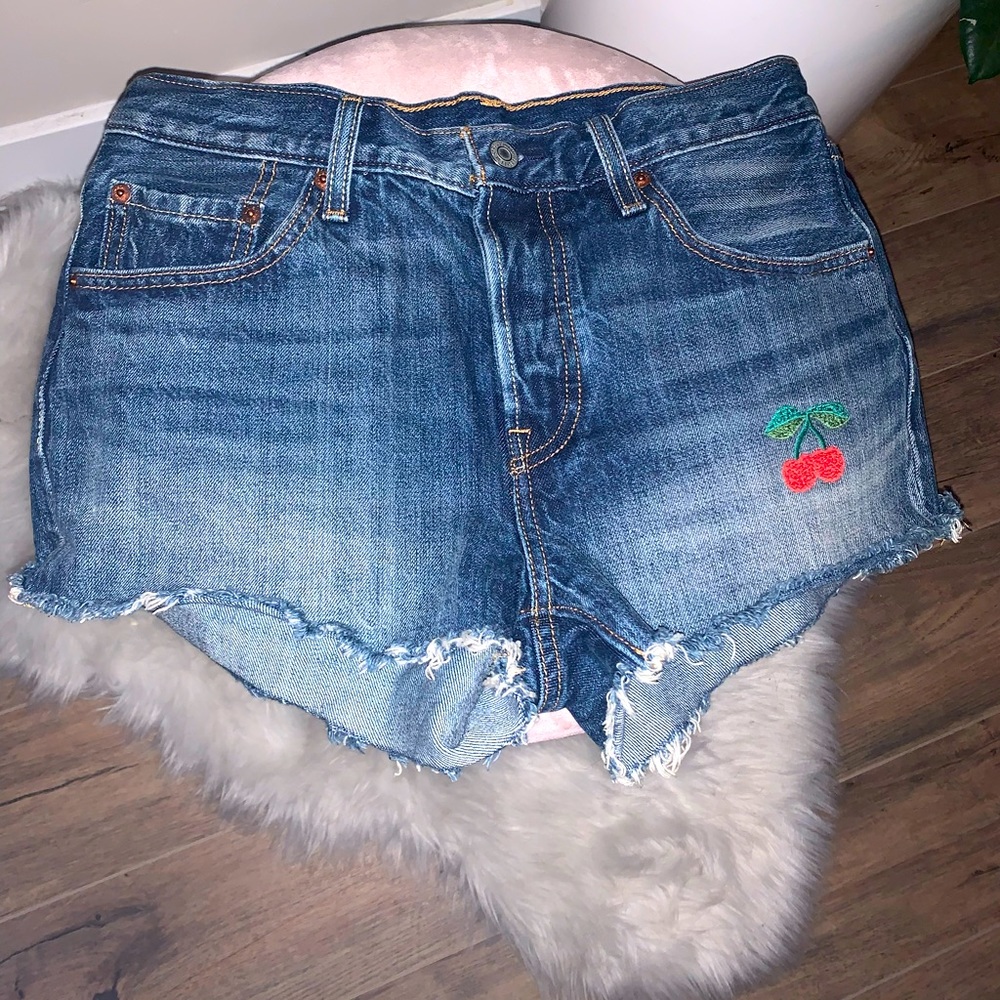 Levi Strauss Cherry Embroidered Denim Cut-off Shorts